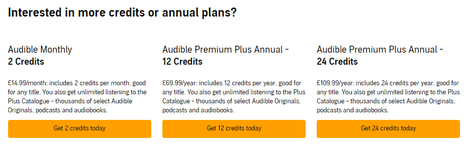 Audible Subscription Options and Price