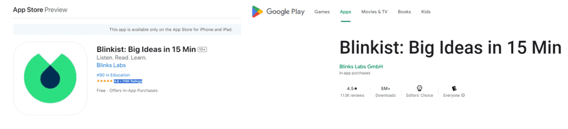 Blinkist - Apple App Store / Google Play reviews
